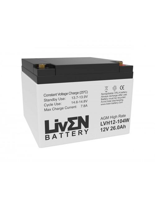 Bateria 12V 26Ah C20 104W alta descarga Liven série LVH - 1