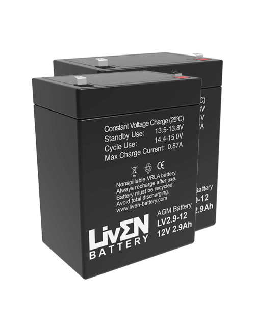 Pack de 2 baterías (24V) para grúa Invacare Reliant de 12V 2,9Ah C20 Liven LV2.9-12 - 2xLV2.9-12 -  -  - 1
