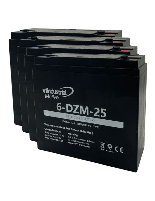Pacote de 4 baterias (48V) para Veleco ZT15 de 12V 25Ah C20 ciclo profundo serie Motive 6-DZM-25 - 1