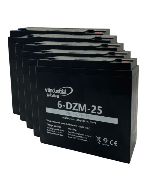 Batería para Veleco Cristal (60V) pack 5 baterías de 12V 25Ah C20 ciclo profundo serie Motive 6-DZM-25 - 5x6-DZM-25 -  -  - 1