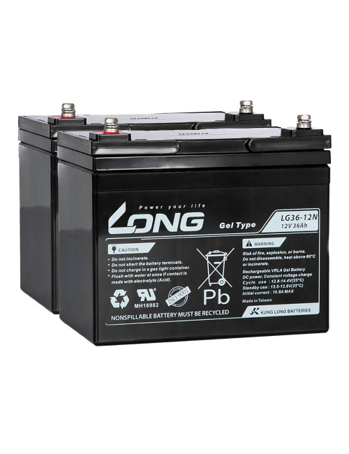 Pack 2 baterías gel para Sterling Sapphire y Sapphire 2 de Sunrise Medical de 12V 36Ah C20 ciclo profundo Long LG36-12N - 2xLG36