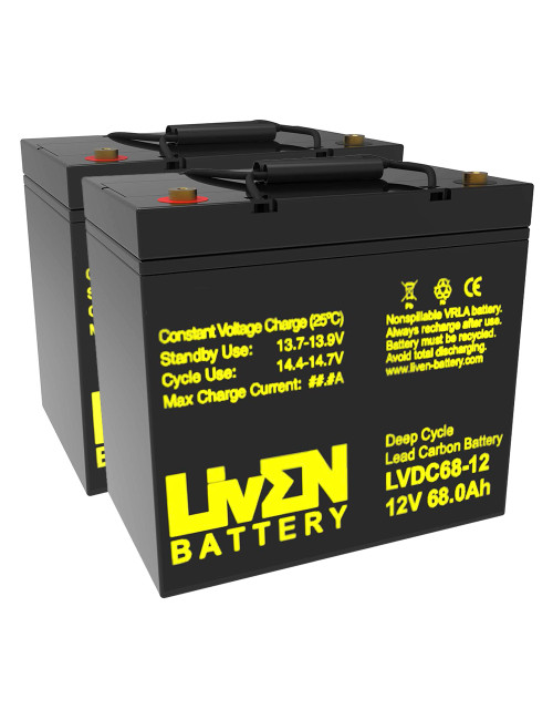 Pacote 2 baterias gel carbono para Quickie Q100R de Sunrise Medical 12V 68Ah C20 ciclo profundo Liven LVDC68-12 - 1